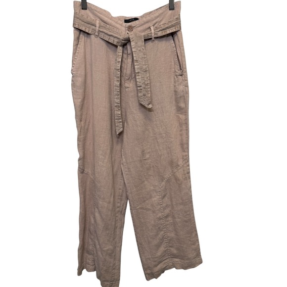 Nicole Miller Pants - Nicole Miller Womens Linen Pants 6 Beige Wide Leg Belted Casual Summer Relaxed